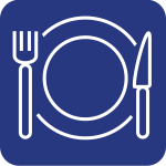 icon of a dinner plate with a fork on one side and a knife on the other