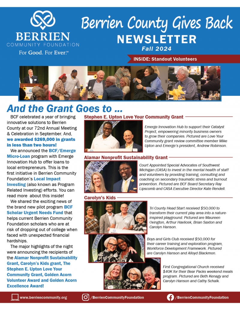 Image of page 1 of the fall 2024 newsletter. A readable version is located at the top of the page.