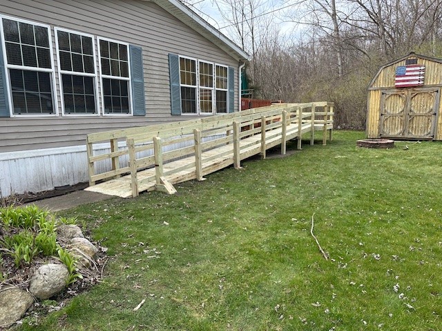 A newly built ramp leading up to a house. 