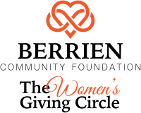 The logo for women's giving circle, which is a orange heart with an infinity symbol intertwined with "women's giving circle" written underneath.